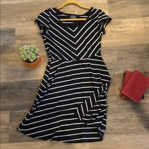 Navy dress with white stripes